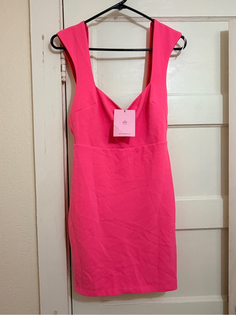 Hello Molly Vibrant Pink V-Neck Bodycon Mini Dress
